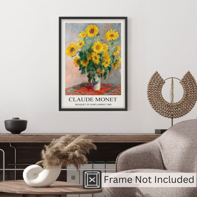 Floral, bouquet de tournesols Claude Monet, reproduction d'art classique sans cadre