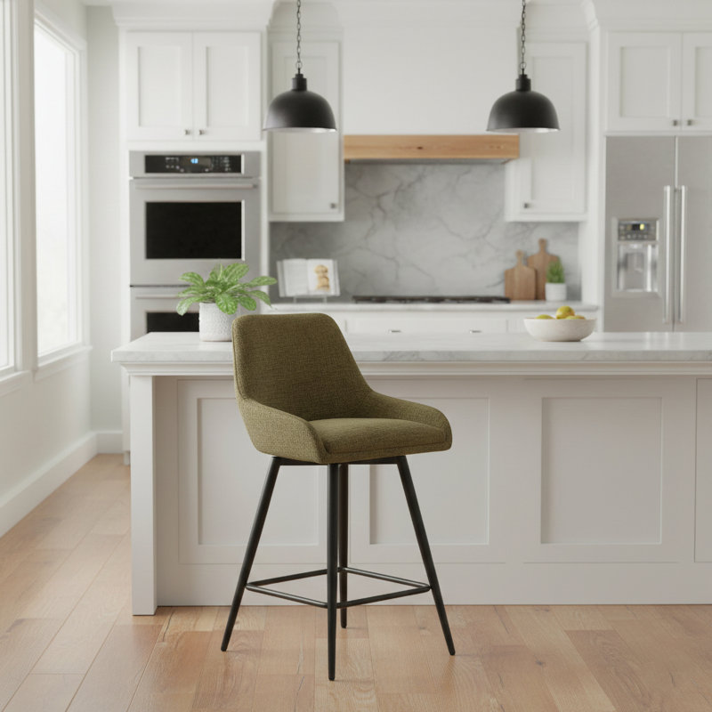 Cheney Swivel Yes Upholstered Bar Stool, Olive