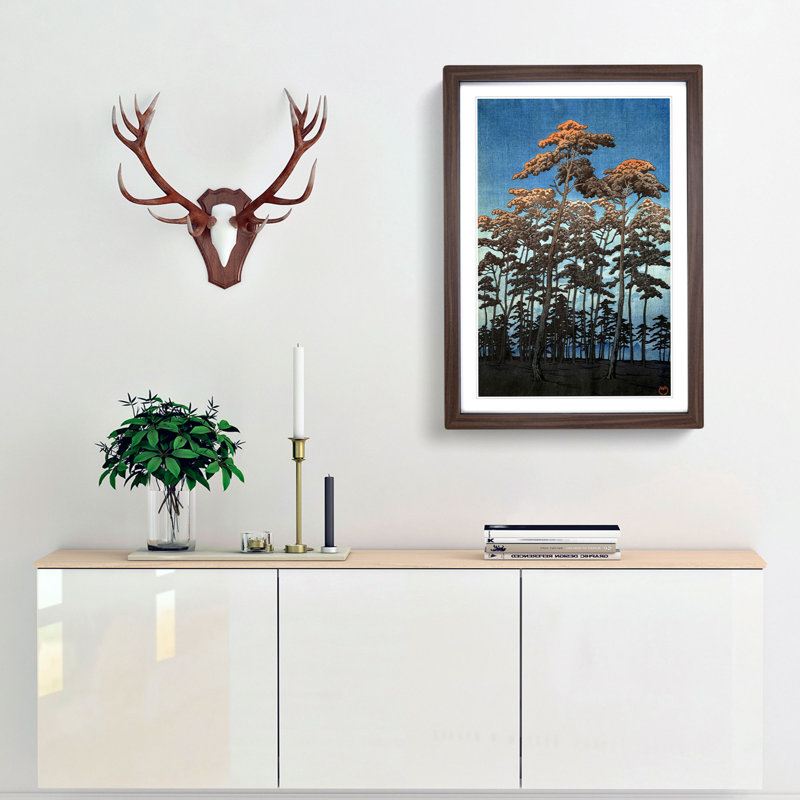 Autumn Woodland by Hasui Kawase - Single Picture Frame Painting, 33cm H x 24cm W x 2cm D, Walnut Framed