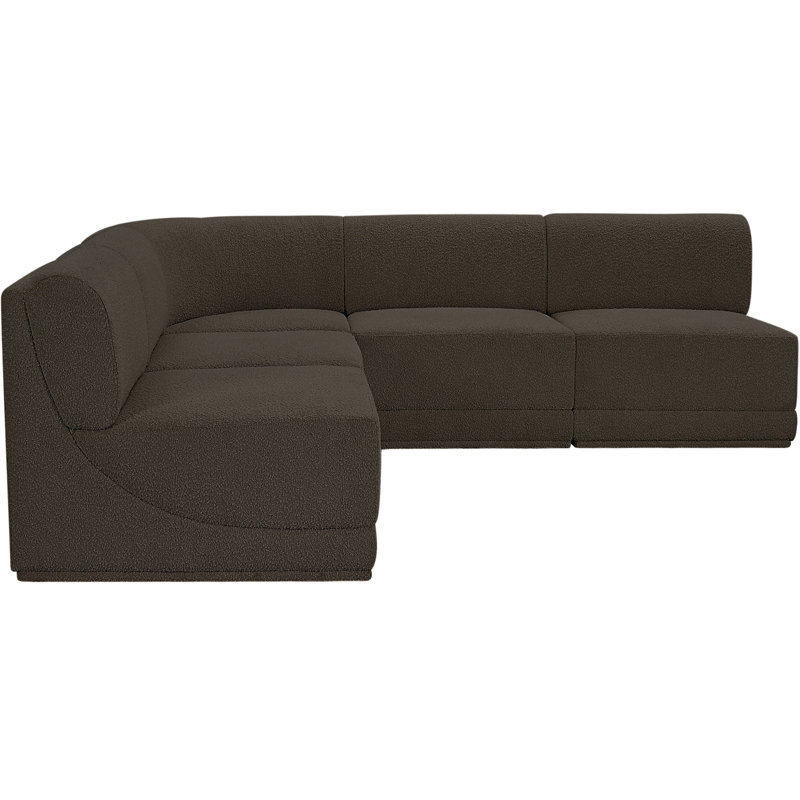 Canapé modulaire rembourré 5 pièces Ollie, Tissu brun bouclé