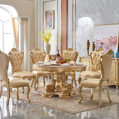 Vintage Luxury Round Marble Dining Table Sets