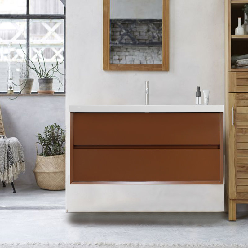 Chilmonik 47.2'' Single Bathroom Vanity with Engineered Stone Top, Brown