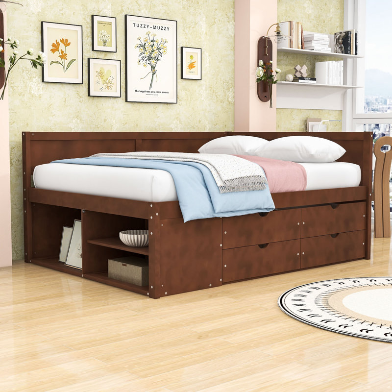 Daybed with Pull-Out Drawers and Shelves, Full/Double, Walnut