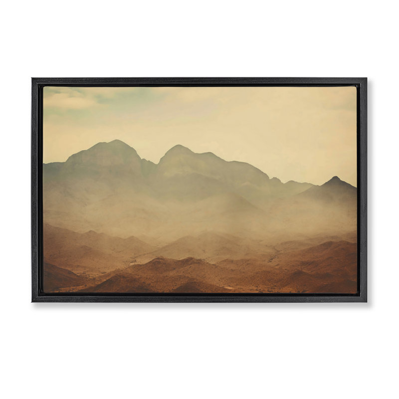 Hazy Desert Mountain Floating Frame, design by Creative Studio, Jet Black Floater Frame, 17" H x 25" W