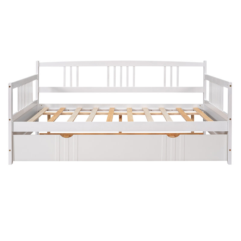 Daybed Wood Bed with Trundle, White, Full