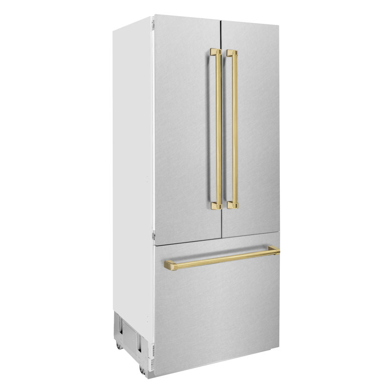 ZLINE 36 in. Built-In Refrigerator w/ Water Dispenser & Ice Maker, Gold, Satin Stainless Steel