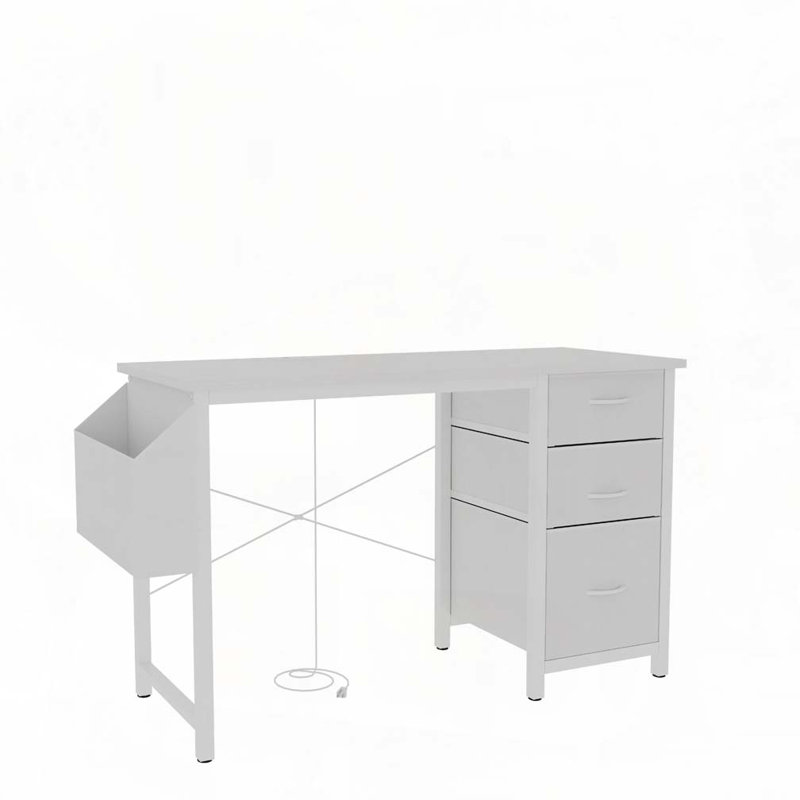 Office Desk with Power outlet,2 Monitor Stands,2 Drawers,Side Pocket, Rustic Brown/Gray