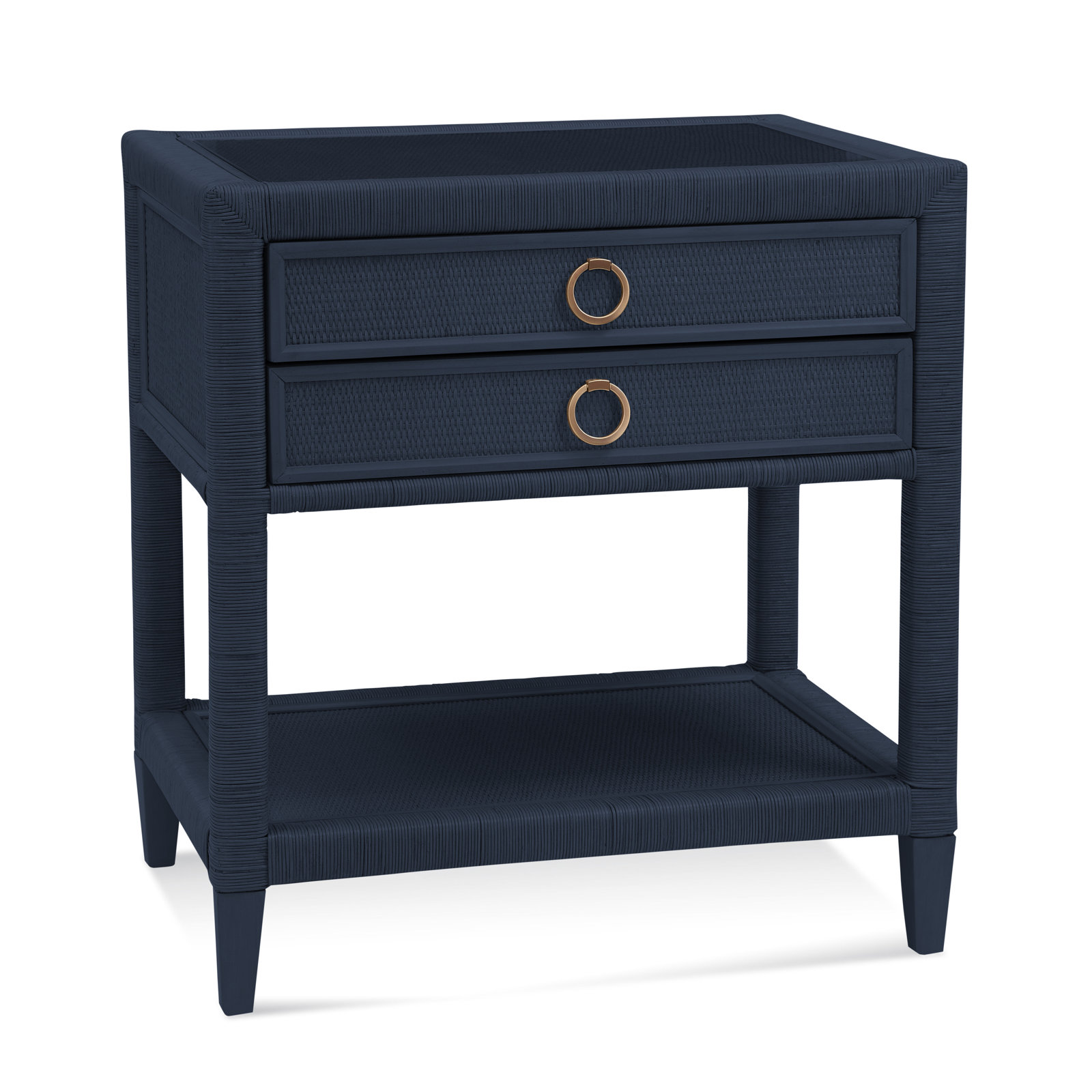 Warwick 2-Drawer Nightstand, Navy, Satin Brass