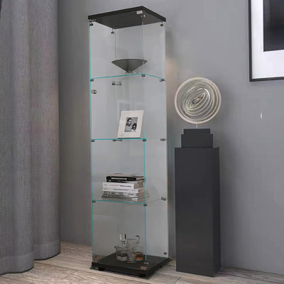 High - Quality 4 Shelves Glass Cabinet With One Door, Ideal For Displaying And Storing Various Items In Any Room
