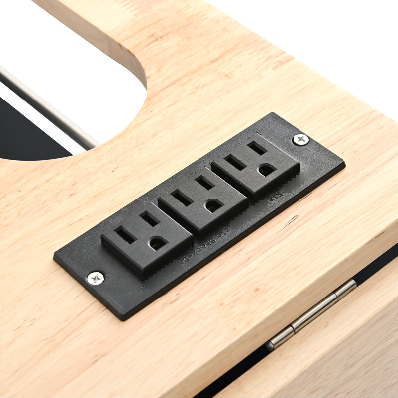Kitchen Island With Electrical Socket & Foldable Leaf. Black. Wine Holder, Side Storage. Easy To Use And Clean Power Storage Leaf, Stand Cabinet - Black