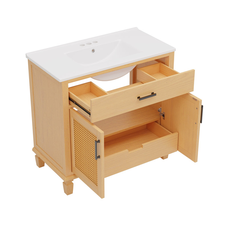 Meuble-lavabo 36 po avec comptoir en céramique, Naturel