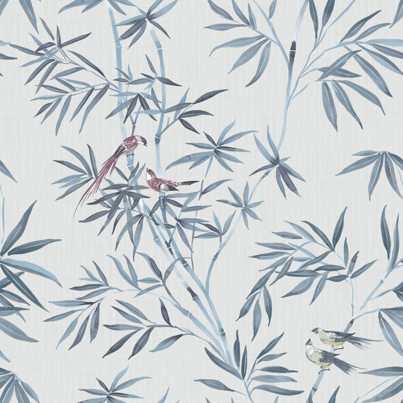 Bamboo Chinoiserie Peel and Stick Wallpaper, Mystic Blue