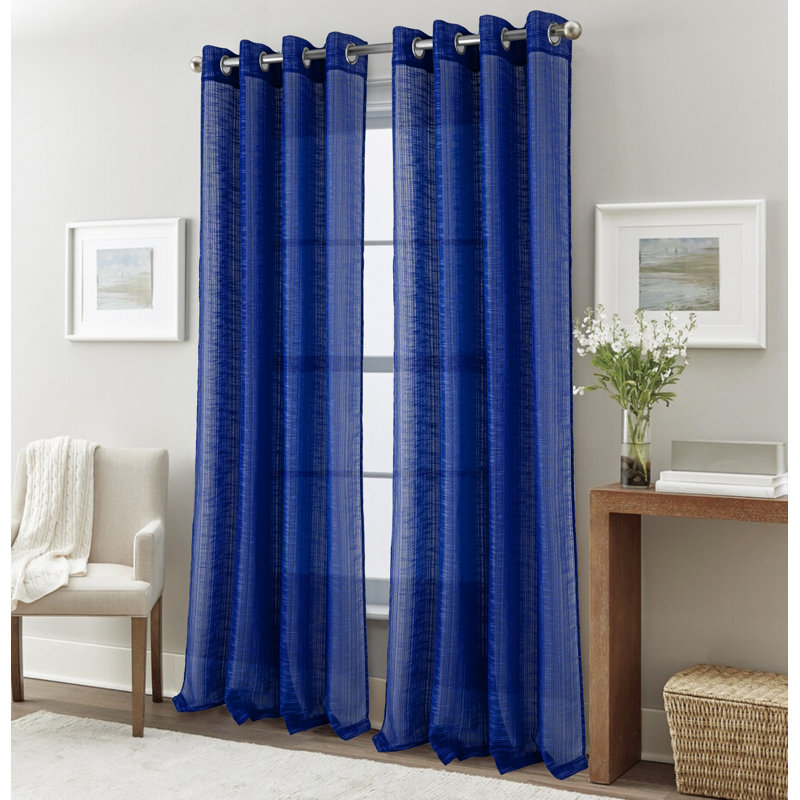 Panneau de rideau en lin Charay, L 54 po x L 84 po, Bleu marine, 1