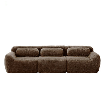 114''Soft And Fluffy  Plush Fabric,Modular Sectional Sofa Couches,Ergonomic Design With Ottoman And Throw Pillows,Full-Compression Vacuum Packaging Buckle Connection For Study,Home Theater, Chocolate