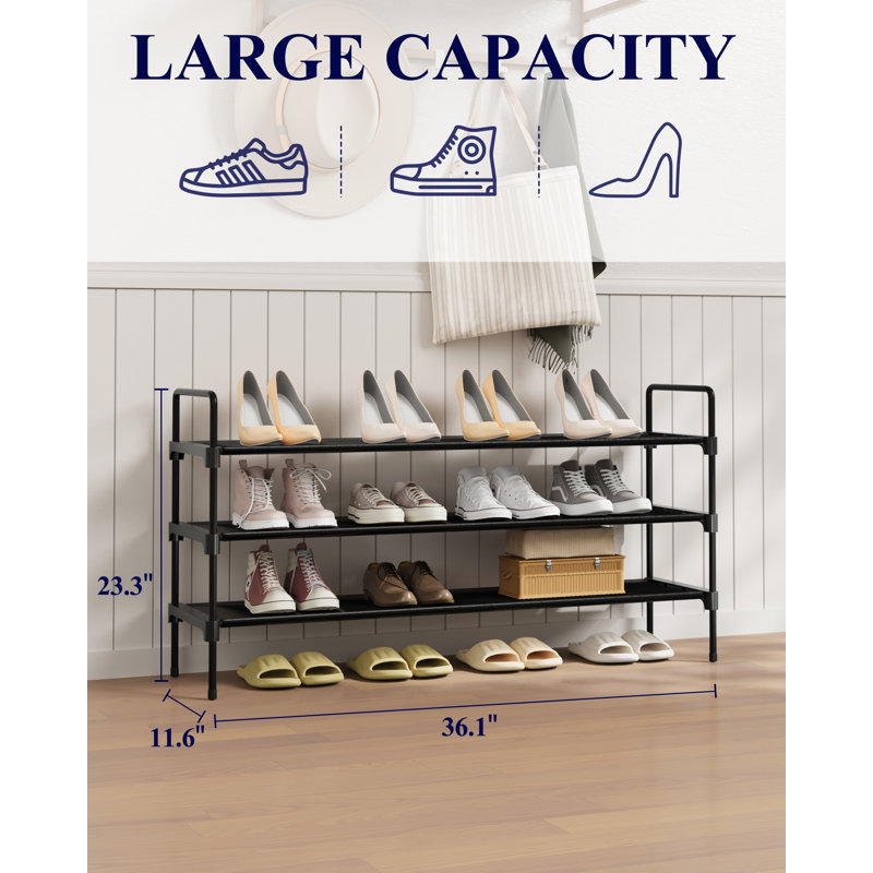 Shoe Rack for Closet, Sturdy and Long-Lasting Shoe Shelf, Shoe Rack for Entryway, Personalized DIY Shoe Organizer, Shoe Rack Organizer for Space-Saving, 36.2" x 11.8" x 23.6", Black