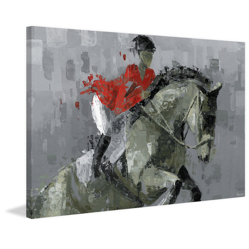 Reproduction d'art sur toile tendue, "Equitation Trick Riding" par Parvez Taj, H 30 po x l 45 po x P 1,5 po