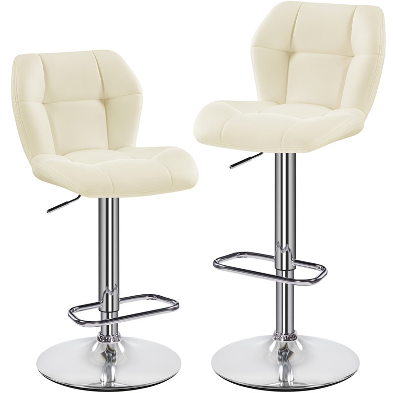 color Height Adjustable Modern Faux Leather Swivel Bar Stools, Beige