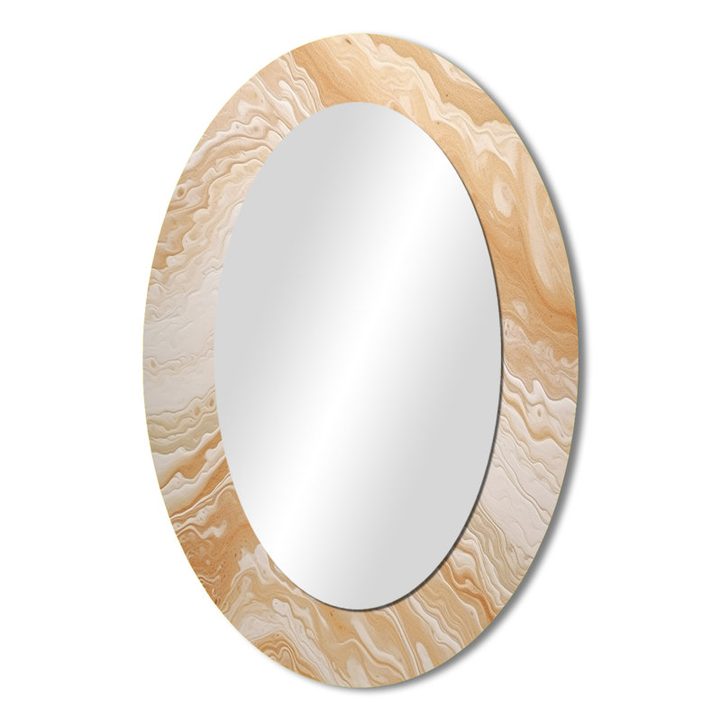 Cream Marbled Melody II - Large Oval Wall Mirror On Metal, 36" x 24"