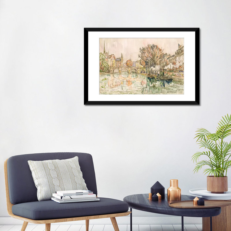 « the pont neuf, paris », reproduction sur toile, H 24 po x l 32 po x P 1 po, Papier d'art encadré noir, Blanc