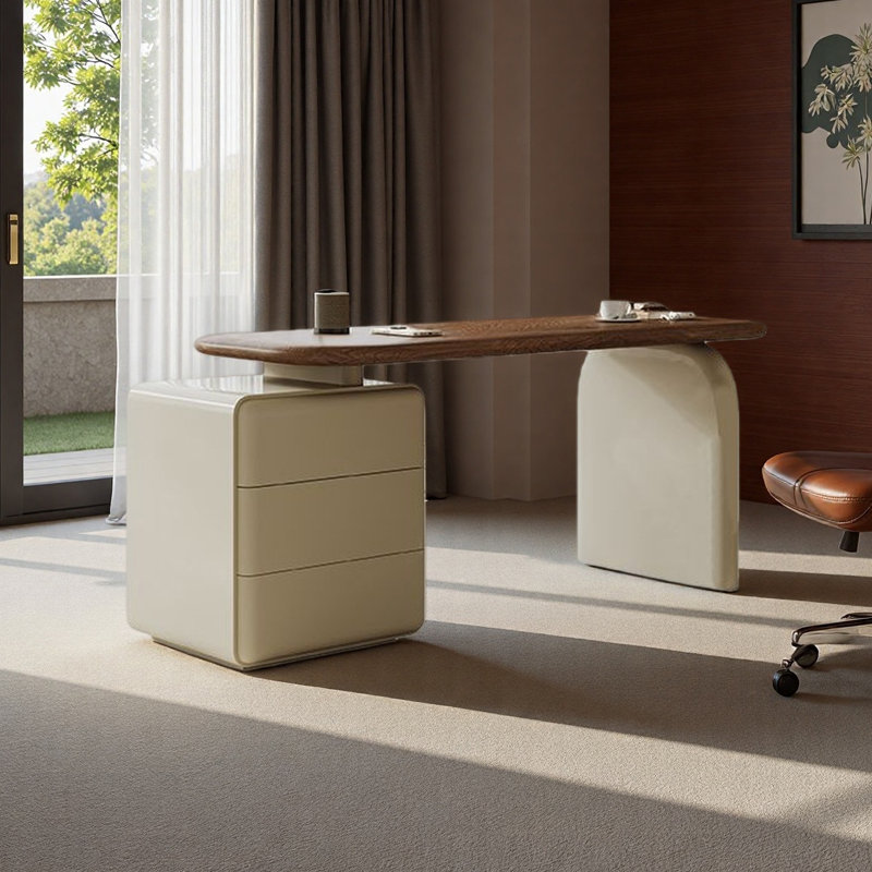 Bureau en bois massif de style crème minimaliste, H 29,5 po x l 55,1 po x P 27,6 po