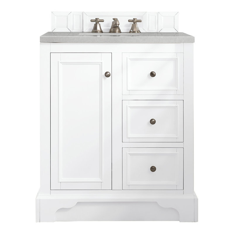 De Soto 31.3'' W Single Vanity, Bright White, Ethereal Noctis Quartz, 8" Widespread