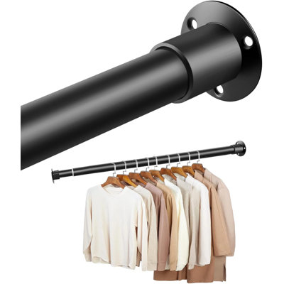 Closet Rod, Adjustable Black Closet Rod Heavy Duty, Tension Rod For Closet Pole For Hanging Clothes, 17-52 Inch Metal Closet Bars Wall Mount For Wardrobes Laundry RV