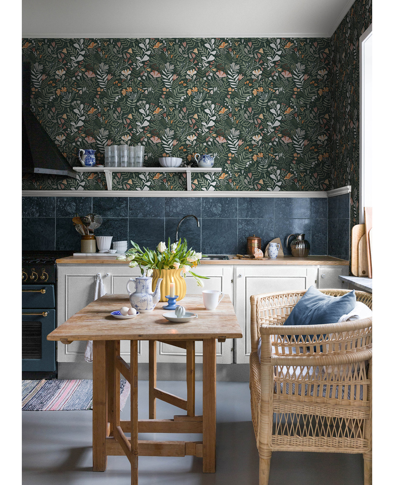 Kathryn Wallpaper, Dark Green/Cream