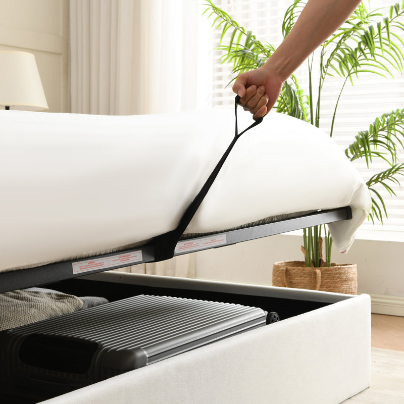 Lit plateforme tapissier avec rangement Arcadia, Très grand, Blanc