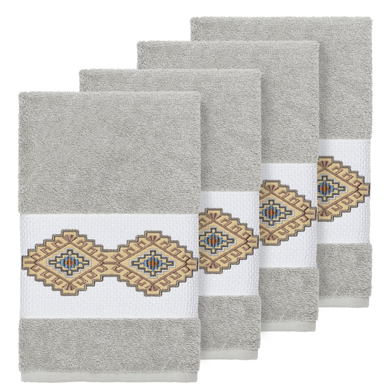 Gianna Turkish Cotton Midweight Bath Towel, Light Gray, Hand Towel - 4 Pack