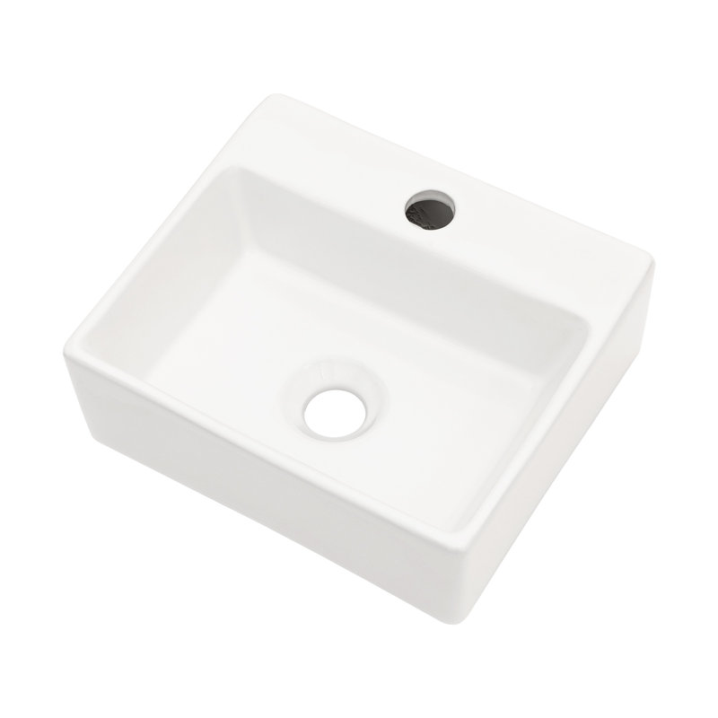 White Ceramic Wall Mount Bathroom Sink With Single Faucet Hole, Stain , Modern Style, More Usable Space, Installation Instructions Provided 13.6X11.6 Inch Rectangle Mounted Sink, Low Water