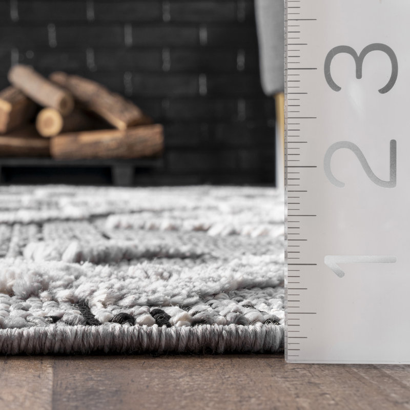 Tapis gris / blanc Makaila, Rectangle 3 pi x 5 pi 7 po