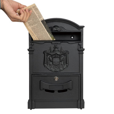 Wall Mount Mailboxes, Rust Resistant Locking Wall Mailbox For Outside, Galvanized Steel And Aluminum Stamping Process, Vintage Mailbox With Key Lock Large Capacity Outdoor Decoration, Black