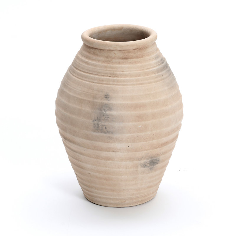 15" H Rustic Terracotta Ribbed Vase, Farmhouse Decorative Vase for Home Decor