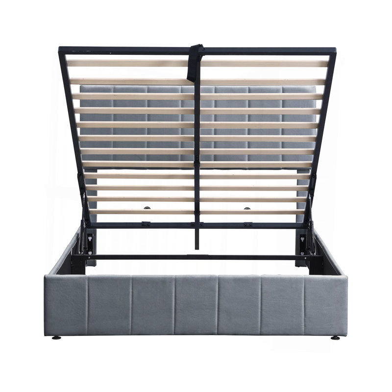 Lit plateforme double avec système de rangement hydraulique - gris, Gris, Lit double