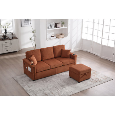 4 meubles en forme de L orange en velours côtelé avec rangement escamotable, coussins amovibles, de charge et à haute résilience 4 compartiments de rangement modulaires, ports, porte-gobelets, éclairage d'accoudoirs pour espaces de vie