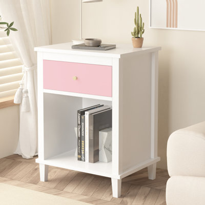 Table de chevet 26,77 po H et adultes en bois rose - matériau, une tablette de tiroir, peut supporter 40 lb sur la surface, peut contenir des lampes, des livres,