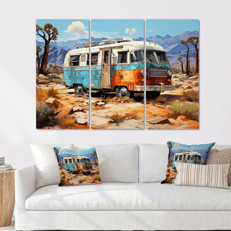 Minimalisme Camping Van Travel I - Ensemble d'art mural de voyage en camping, H 32 po x l 48 po