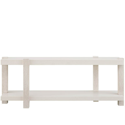 Mist 72" Wide White Quartz Top Console Table with Lower Shelf in Mist Oak Finish
