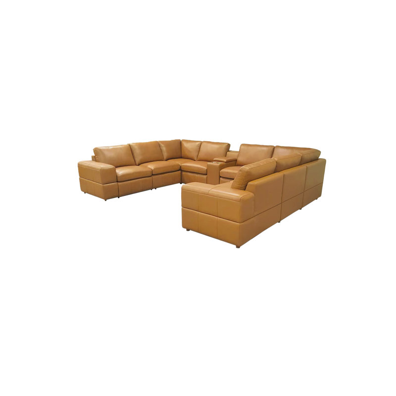 Canapé modulaire à large accoudoirs en cuir assorti, Gingembre gingembre