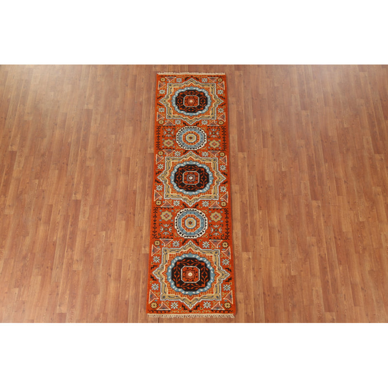 Orange Traditional  Wool Runner Rug 2x8