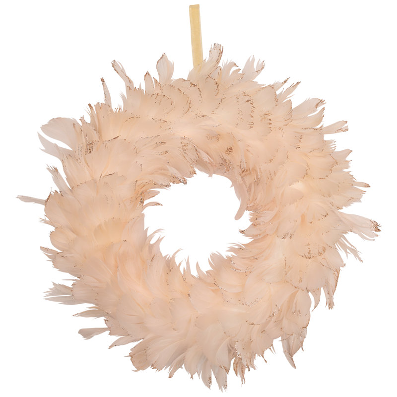 Two-Tone Feathers Christmas Wreath - 14.5" - Unlit, Peach