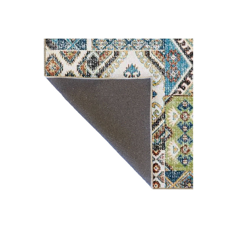 Tapis bleu lavable décoratif multicolore, Sous-tapis carré 3 pi 3 po inclus