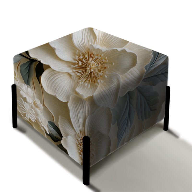 Repose-pieds carré blanc Floral
