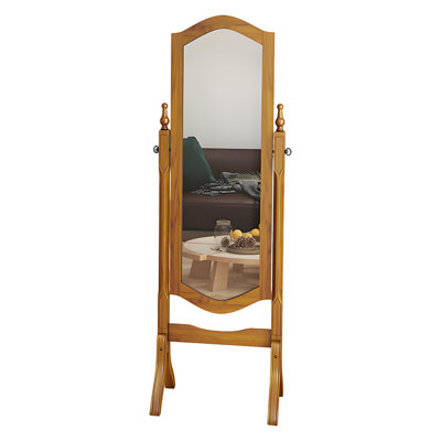 61.02"H Vintage Solid Wood Full-Length Mirror, Ins-Style Floor Standing Dressing Mirror, Retro Rotatable Floor Mirror