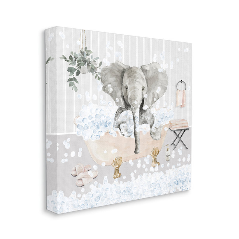 «Fun Elephant Bubble Bath Tub» par Lanie Loreth, impression sur toile tendue, H 17 po x l 17 po x P 1,5 po