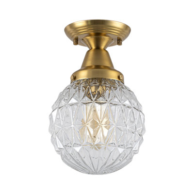 1-Light Clear Glass Globe Hallway Semi Flush Mount