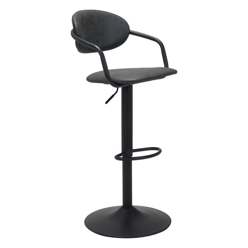 Upholstered Adjustable Height Counter Stool with Metal Frame, Gold, Black