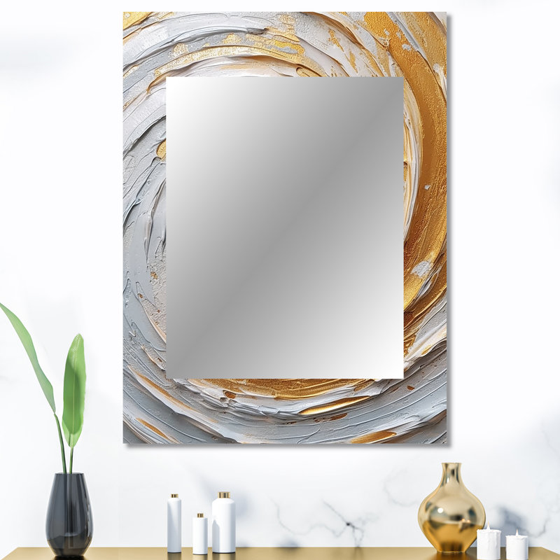 Gold and Cream Enchanted Whirls II - Abstract Decorative Mirror On Metal, 40 po x 30 po