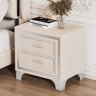 2 tables de chevet en velours avec pieds en métal pour la chambre à coucher - Flair rétro Mid-Century, peu encombrant et charme 2 tiroirs, qualité