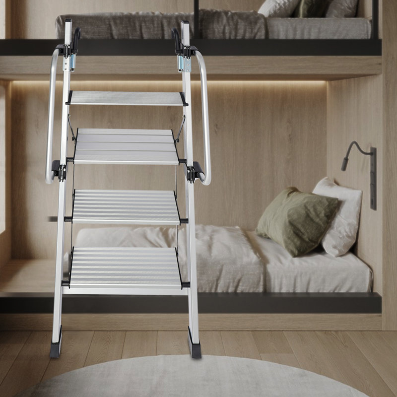 4 Step Stool Folding Step Ladder with Adjustable Handrail